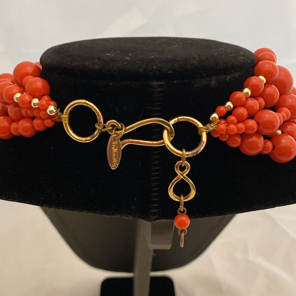 Talbots Orange And Gold Beaded Necklace Five Strands Two With Gold Beads 9 In View 3